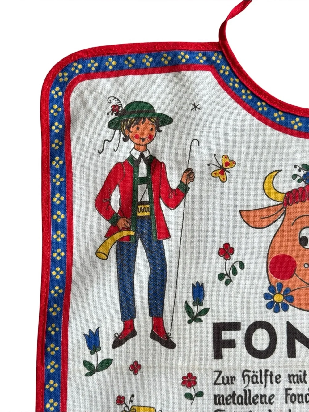 Vintage Kolf Baby Bib Scandinavian / Austrian Design With Fondue Recipe Linen